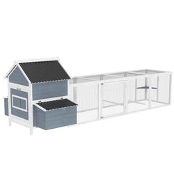 PawHut 156" Wood Chicken Coop w/2 Nesting Boxs, Run Cage, Waterproof Wave Roof, for 10-15 Chickens