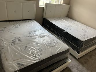 2 Full   Size Bed Frame New In The Box With 2 Mattress All New Furniture Free Delivery Free Installation 