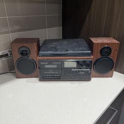 Boytone Record Player Stereo System - Turntable, CD, Cassette, Radio, Bluetooth + Speakers