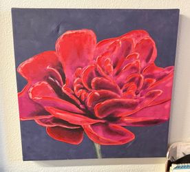 Contemporary Red Floral Canvas Wall Art - 2 Ft × 2 Ft