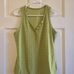 Women's Size Medium Olive Green Sleeveless Tank Top V- Neck Shirt Breathable Shein