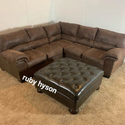 L Shaped Dark Brown Sectional Couch With Chaise| Brand New By Ashley Living Room Furniture Set @ Fast Delivery 🚚