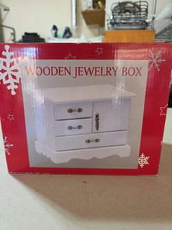 Wooden Jewelry Box White with Drawers