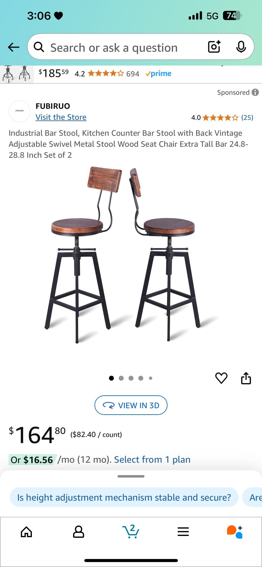 Industrial Bar Stool, Kitchen Counter Bar Stool with Back Vintage Adjustable Swivel Metal Stool Wood Seat Chair Extra Tall Bar 24.8-28.8 Inch Set of 2