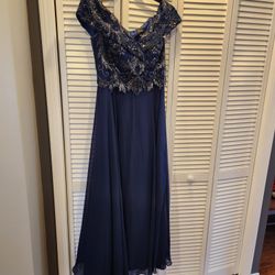 new navy blue off shoulder sz12 formal dress