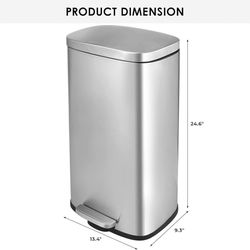 O301 $35  8 Gallon Step Trash Can, Stainless Steel Garbage Bin, Soft-Close Rubbish Bin with Removable Plastic Inner Bucket, Fingerprint-Proof, Lid Dus