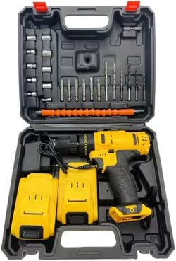 60] Cordless Drill Machine Kit, 24V, 10Mm Chuck, 25 Accessories, 2 Batteries With Charger And Case,Yellow