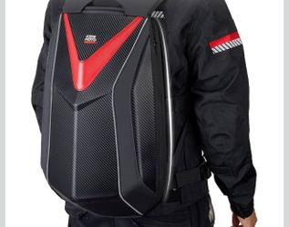KEMIMOTO Motorcycle Backpack, Hardshell Helmet Backpack 22L Carbon Fiber Reflective Riding Bag, Waterproof Lightweight with Laptop Compartment for Men