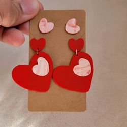 Handmade Heart Polymer Clay Earrings- New- CHEAPER