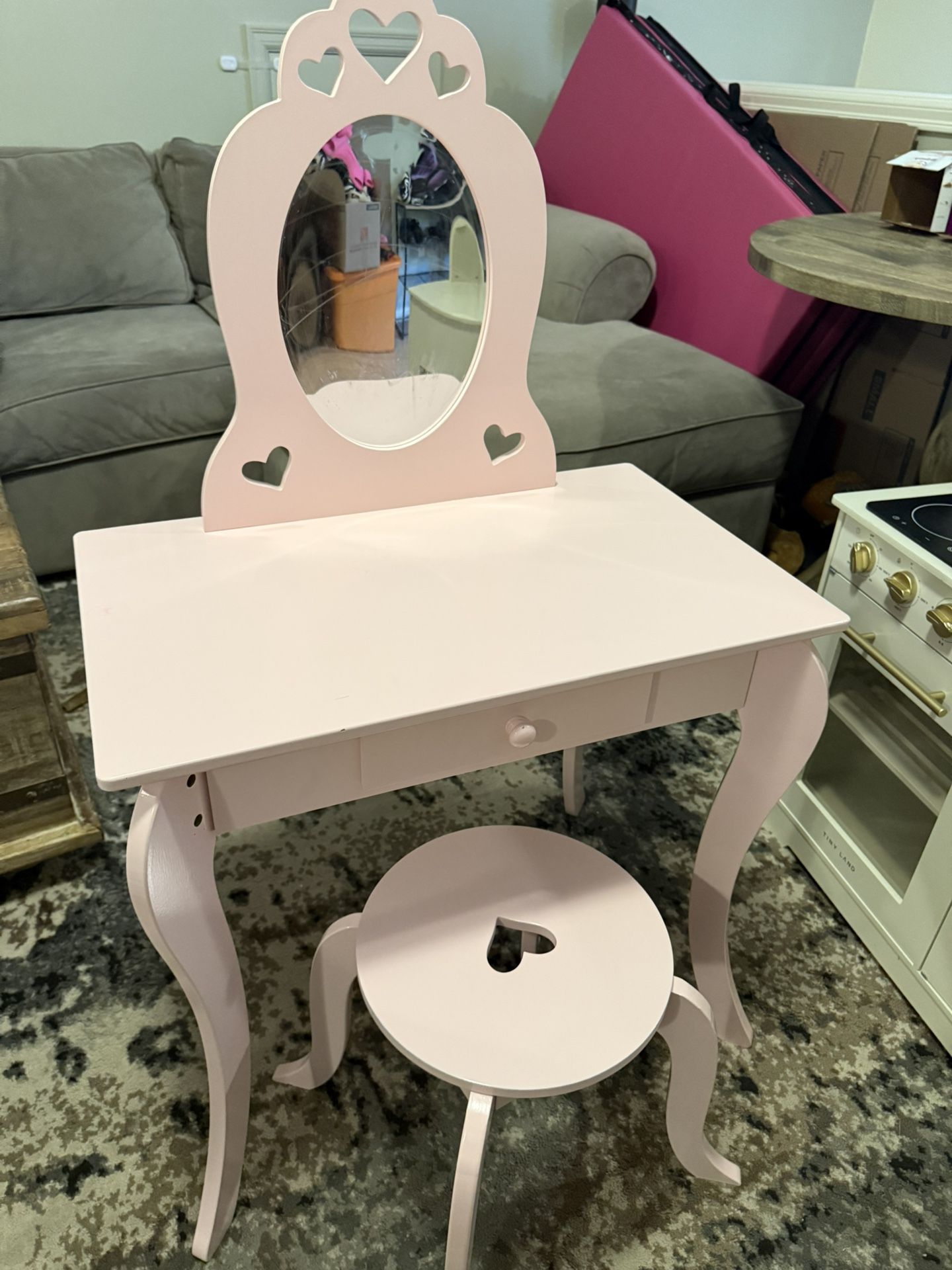 Milliard Kids Vanity Set with Mirror and Stool, Beauty Makeup Vanity Table and Chair Set for Toddlers and Kids, Pink