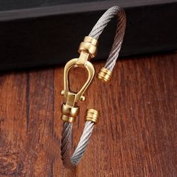 Twisted Cable Cuff Bracelet with Gold Hook Clasp