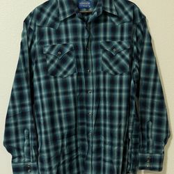 Pendleton Frontier Pearl Snap Shirt Men's XXL Western Long Sleeve Plaid Blue