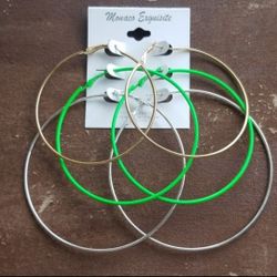 3 Pairs of Large Hoop Earrings