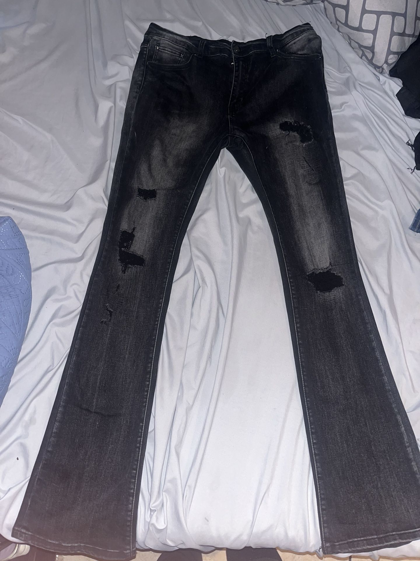Mnml black ripped flare jeans