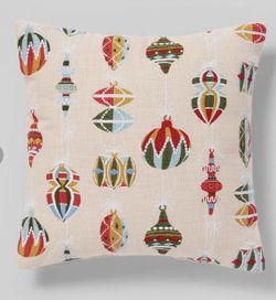 Threshold Embroidered Ornament Square Christmas Throw Pillow Blush Colorful 18in.