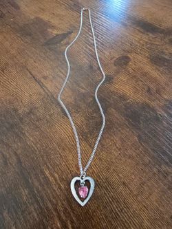 Silver Heart Pendant Necklace with Pink Stone