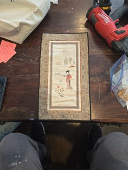 Early 20th Century Chinese Chinoiserie Silk Embroidered Forbidden Stitch Textile Pan