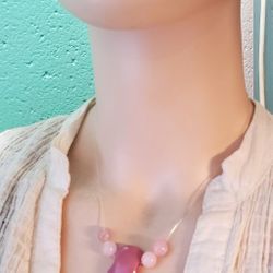LT PINK ILLUSION FUSED GLASS NECKLACE