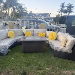 Brand New Outdoor Furniture Set With Fire Pit Sunbrella Fabric 