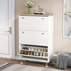 3 Drawer Shoe Cabinet, Freestanding Shoe Rack Storage Organizer with Flip Door, Modern Tipping Bucke