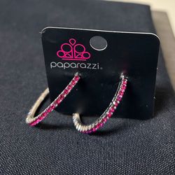 Hot Pink Magenta & Silver Paparazzi Studded Hoop Earrings
