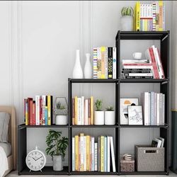6 Cube Storage Organizer,Bookcase Floor Standing Metal Shelves DIY for Home Office Living Room,Black