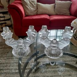 LOOK!! Set of 2 Vintage Candelabra Clear Glass & FROSTED GLASS Candle Holders