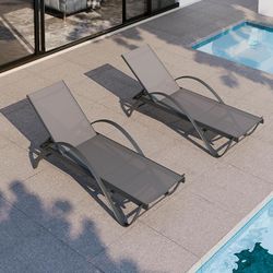 Patio Chaise Lounge Set of 2, Pool Chaise Lounge with Arm,Outdoor Lounge Chair with 5 Adjustable Backrest,Sunbathing Recliner,Beach Chair,Pool Chairs,