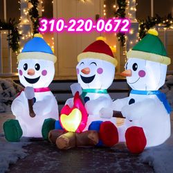 6 FT Long Christmas Inflatable Snowman Campfire 3 Pack Small Snowman Built-in LEDs Blow Up Yard Decoration Xmas