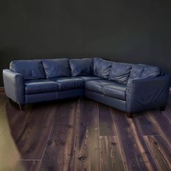 Natuzzi Editions Blue Leather L-Shaped Sectional
