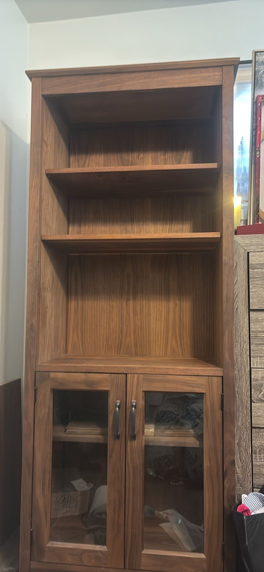 Crate and Barrel Ainsworth Walnut Media Storage Tower with Glass/Wood Doors