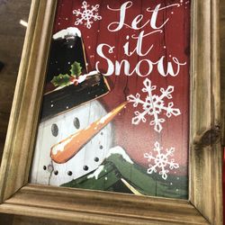 10 Gifts! Snowman Picture In Rustic Wood Frame