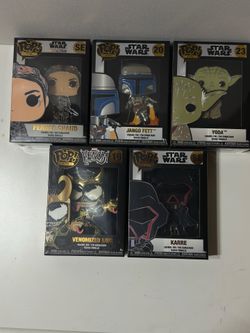 Pop pins yoda, karre, venom Loki, jango fett , fennec shand