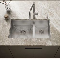 Kohler Vault 33" Double Basin Top-Mount/Under-Mount 18-Gauge Stainless Steel Kitchen Sink with SilentShield