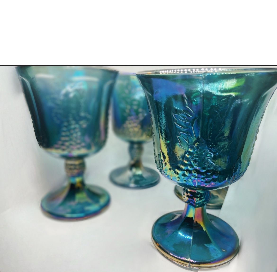 5 Indiana Blue Carnival Glass Goblets