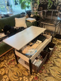 Modern Lift-Top Coffee Table with Hidden Storage & Baskets
