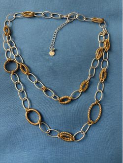 Talbots Link Chain Necklace Gold Twisted Rope Sliver Tones