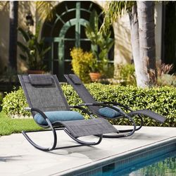 New in box Outdoor Lounge Chairs with Removable Pillow, Pool Chaise Lounge Chairs Set of 2, Dark Grey SLR504AM3