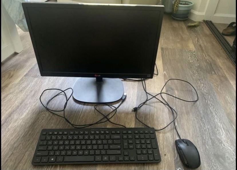 Computer monitor, keyboard, and mouse