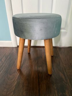 Round Velvet Stool with Wood Legs