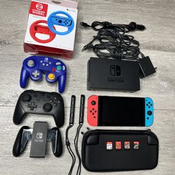 Nintendo Switch 32GB Console Neon Blue/Red JoyCons Games, Controllers, Case