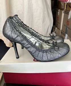 Silver Print Tie Heels-9 1/2