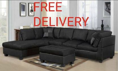 BLACK SECTIONAL SOFA WITH PILLOWS INCLUDED NEW IN BOX