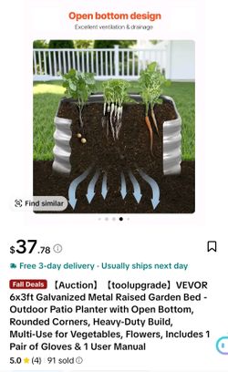 VEVOR 6x3ft Galvanized Metal Raised Garden Bed