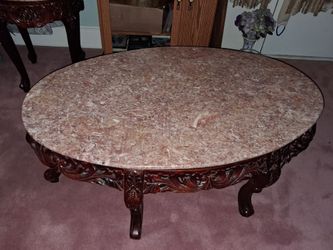 Elegant Vintage Marble & Carved Wood Table Set