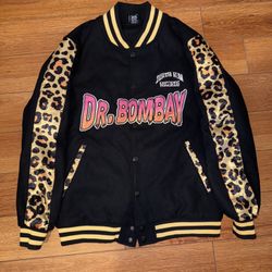Men small Death Row Records Dr. Bombay Leopard Varsity Jacket BLACK Size Small