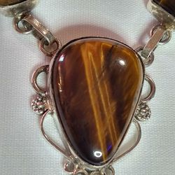 20" YELLOW TIGER EYE, CHAIN NECKLACE BALI STERLING