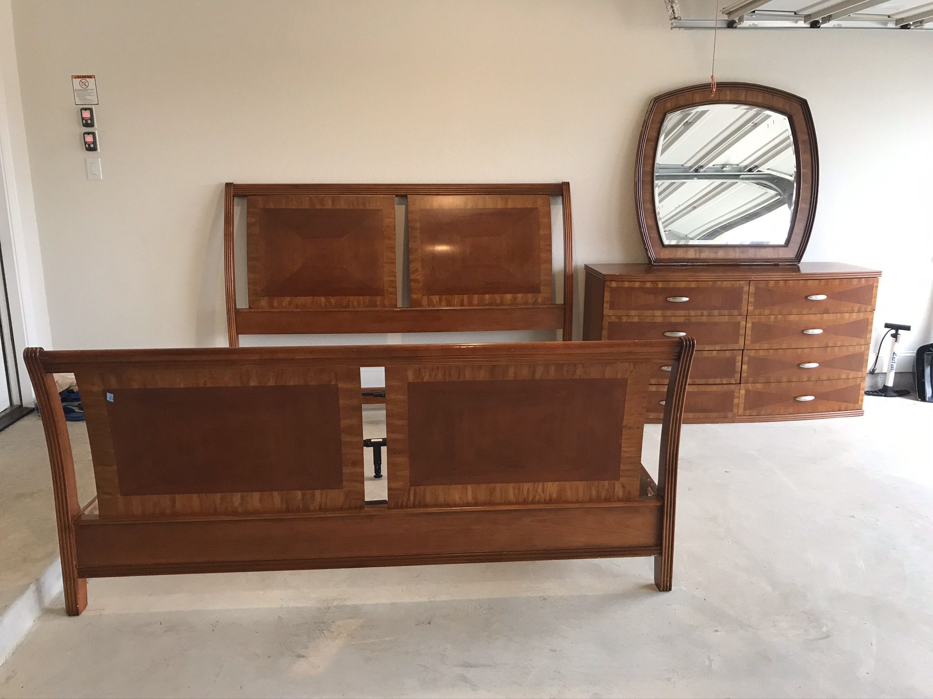 CALIFORNIA KING BED INCLUDING HEADBOARD & FRAMES & 8-DRAWER DRESSER W/ MIRROR ( Excellent Condition) (($400 OBO))