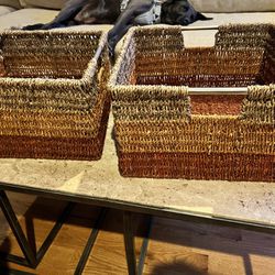 Baskets With Metal Handles - Set Of Two 