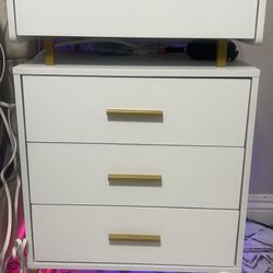 Queen size bed with mattress, heated bed overlay, spring box and bed side night stand